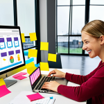 **Image Prompt:** A person happily working on a laptop in a modern, bright office space, surrounded by sticky notes outlining "SMARTA Mål" (SMART Goals) – Specific, Measurable, Acceptable, Realistic, Time-bound. Emphasize a sense of accomplishment and focus. The laptop screen displays a project management tool.